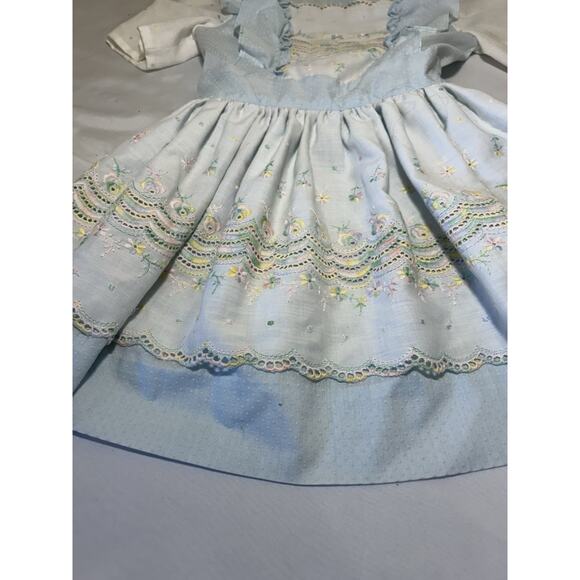 Vintage Flowers blue drees W/white ruffle apron Very Detailed size 2T ? - Picture 6 of 11